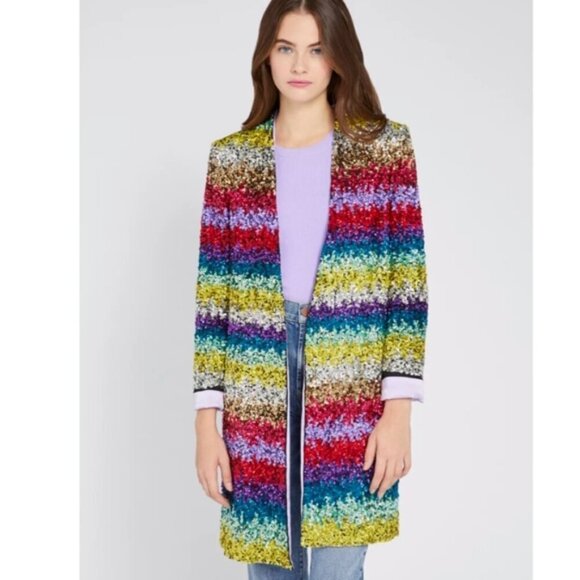 Alice + Olivia Linda Sequin Striped Open Jacket Coat - Picture 3 of 14